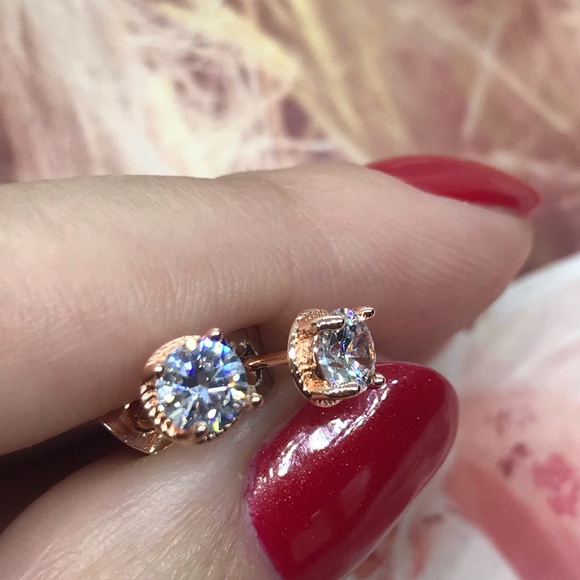 Rose Gold Plated Stud Earrings - Picture 2 of 5